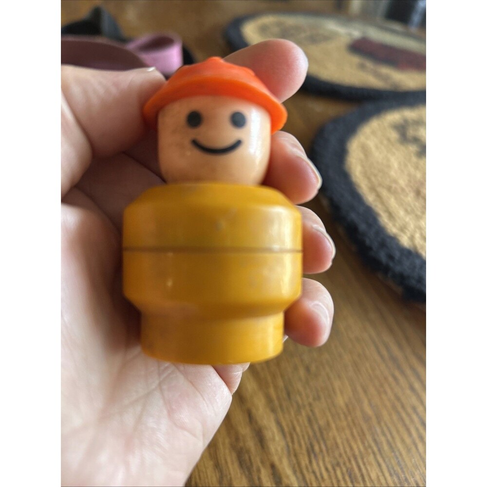 Fisher-Price Little People Construction Worker Yellow Orange Helmet 2.75"